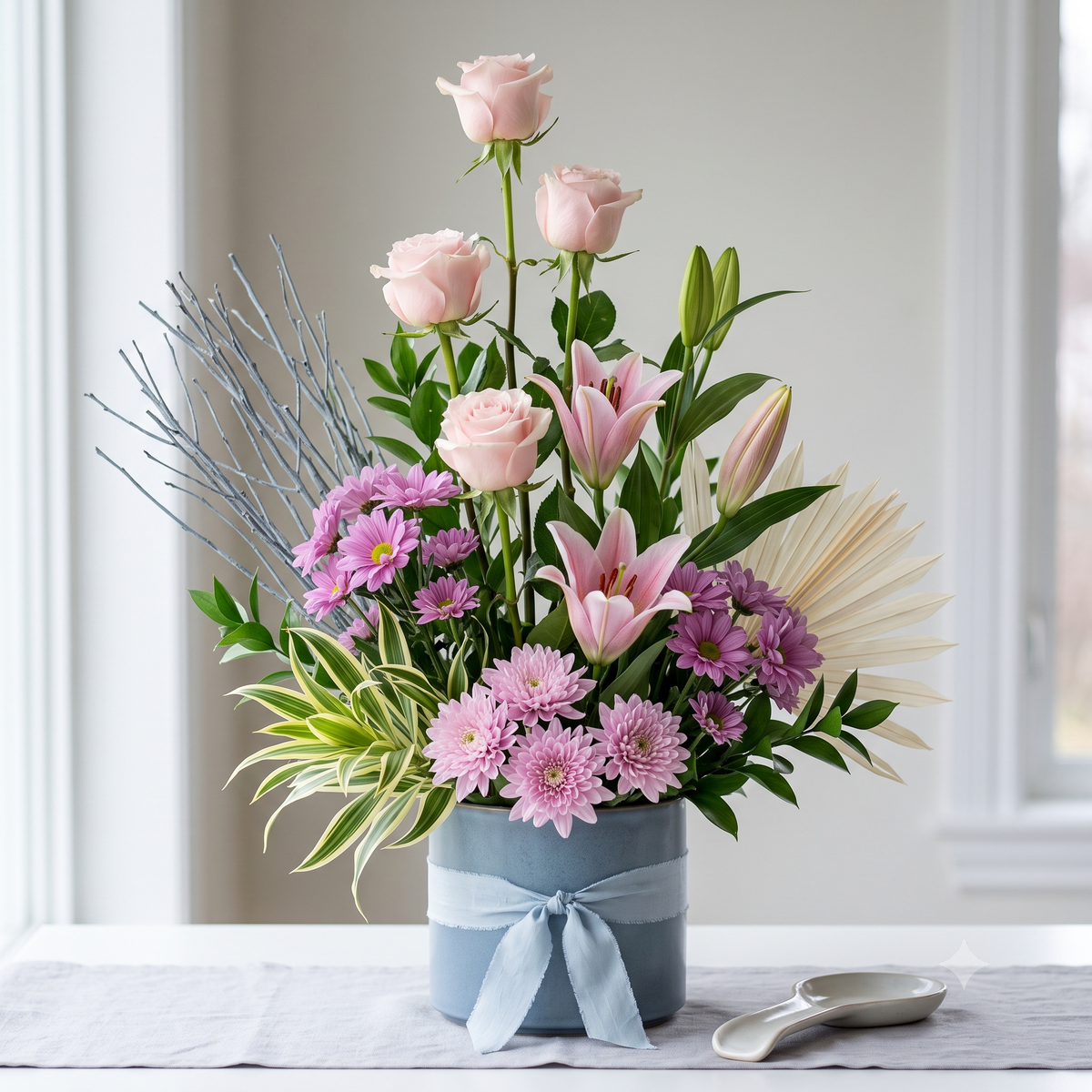 Luxury Pink Roses and Daisies Arrangement