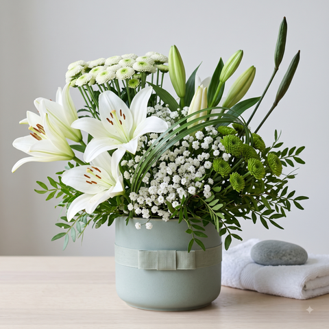 Luxury White Lily and Green Chrysanthemum Bouquet