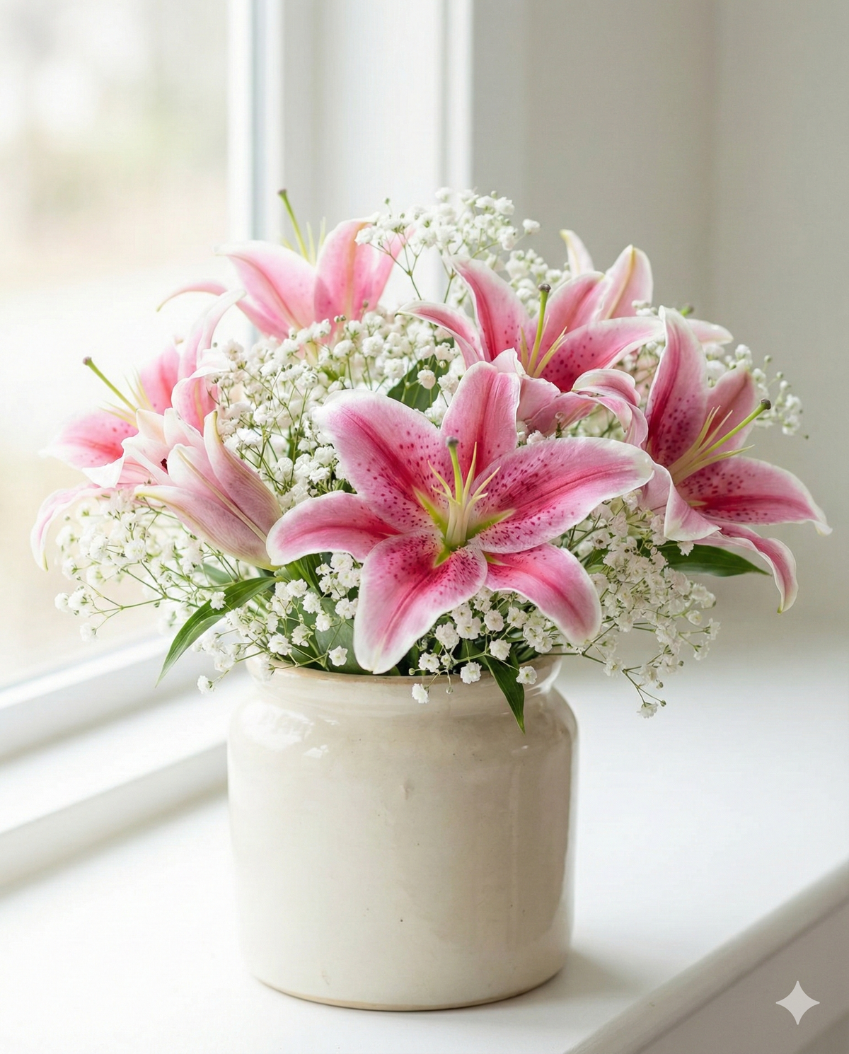 Pink Stargazer Lily Arrangement in Ceramic Pot