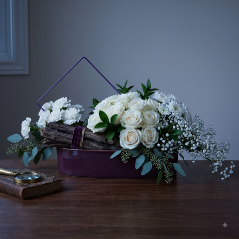 White Rose & Rustic Driftwood Luxury Flowers Bouquet