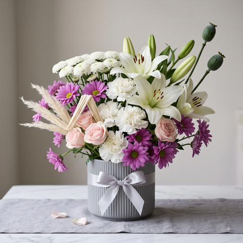 Luxury White Lily and Pink Rose Flowers Bouquet