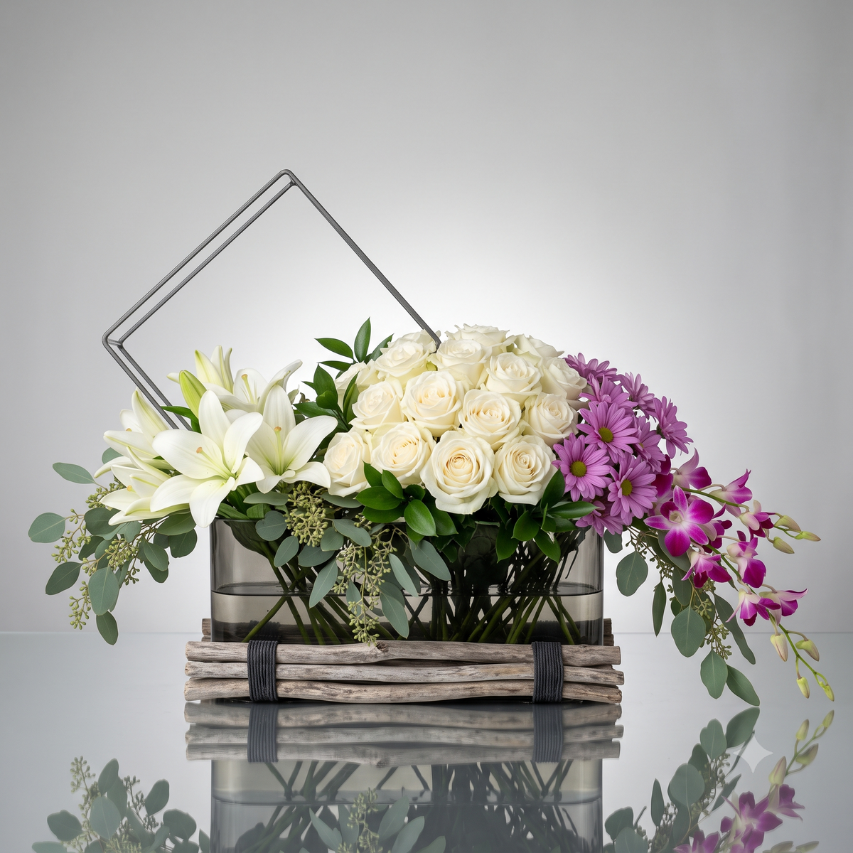 Modern Luxury Flowers: White Lily & Rose Centerpiece