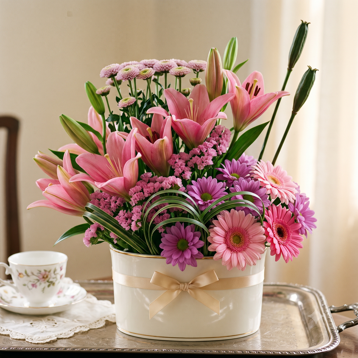 Luxury Pink Lily and Gerbera Daisy Flowers Bouquet