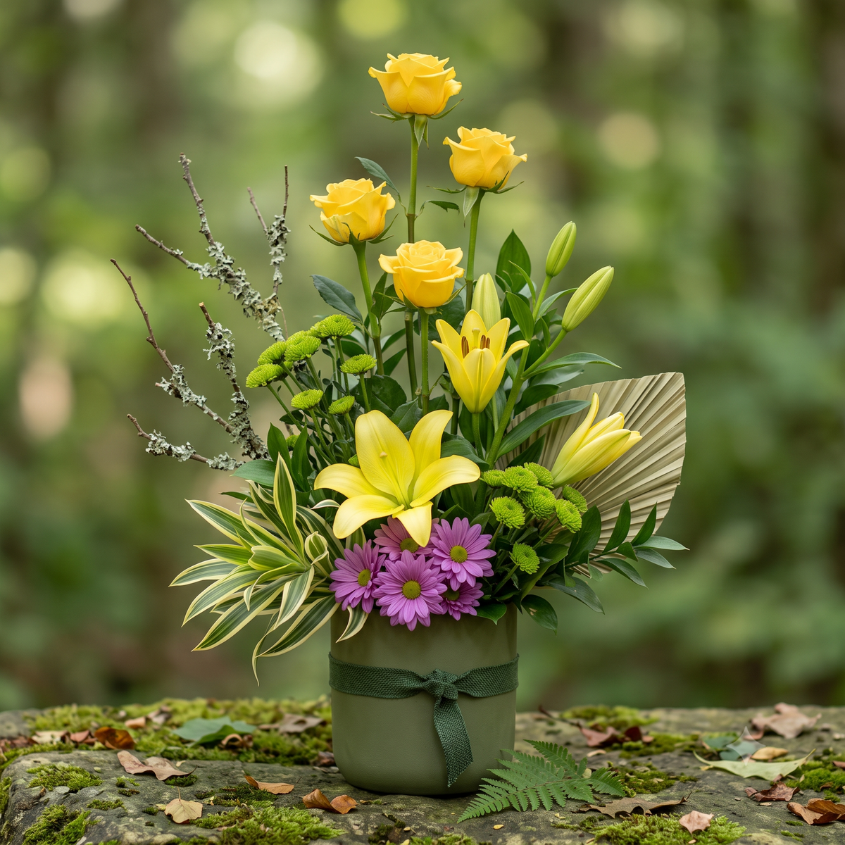 Luxury Yellow Roses and Lilies Arrangement