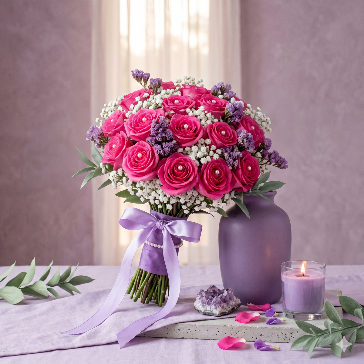 Luxury Pink Roses Bouquet | Anniversary Flower Arrangement