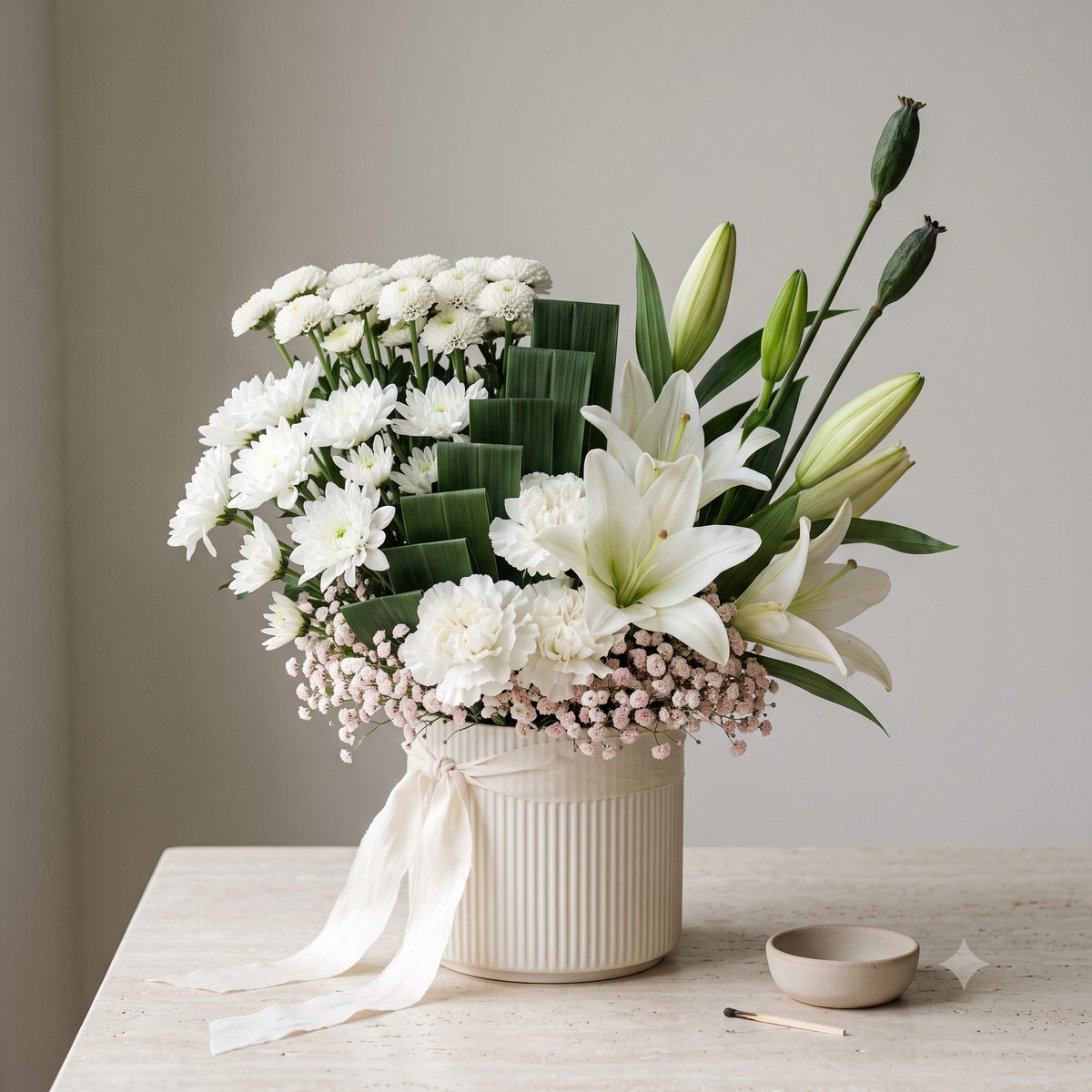 Luxury White Lily and Carnation Flowers Bouquet