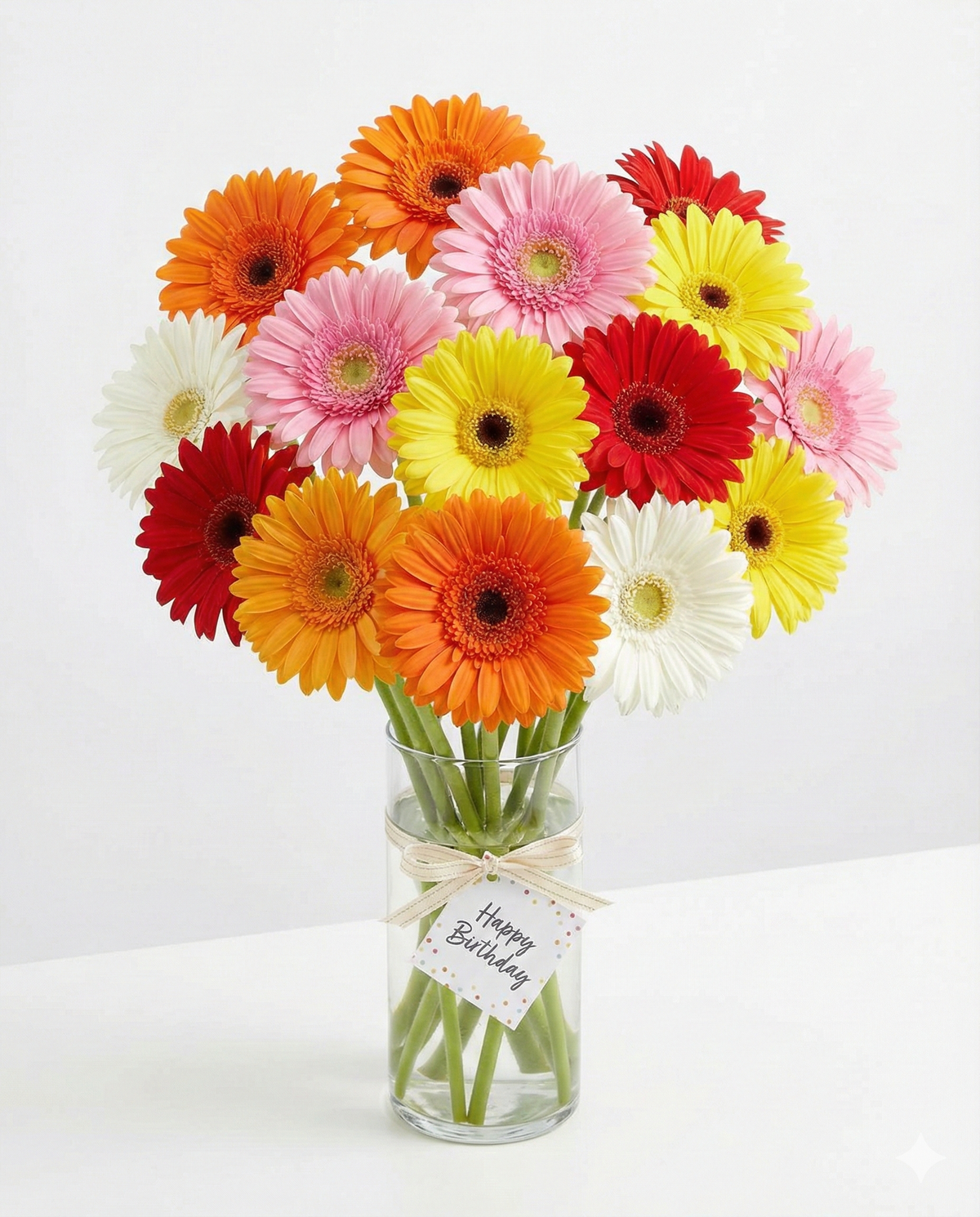 Colorful Gerbera Birthday Flowers in Glass Vase