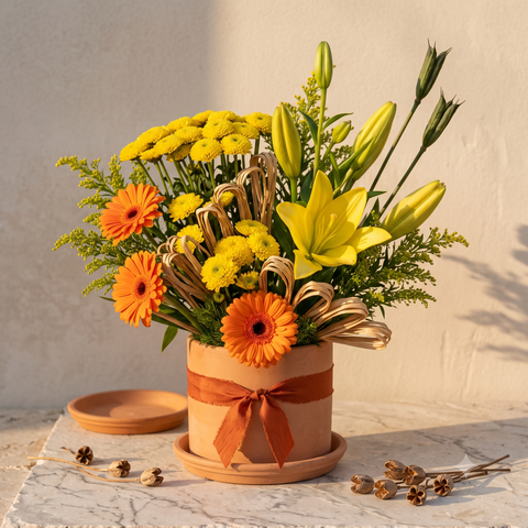 Vibrant Sunshine Yellow and Orange Flowers Bouquet