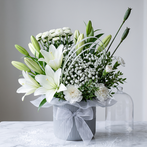 Luxury White Lily and Carnation Flowers Bouquet