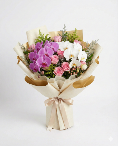 Luxury Orchid & Rose Bouquet - Anniversary Flowers