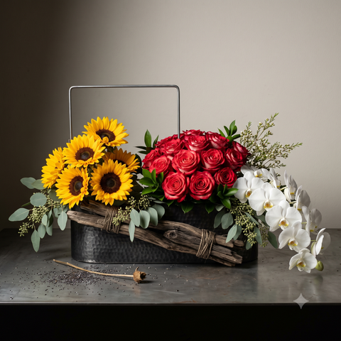 Luxury Flowers: Red Rose & Sunflower Drama