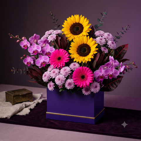 Regal Purple Luxury Flower Box | Anniversary Flowers