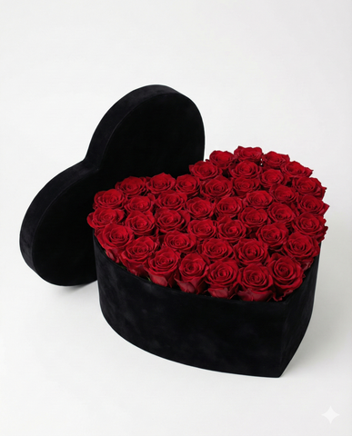 Luxury Red Roses in Heart Shaped Box - Anniversary Flowers