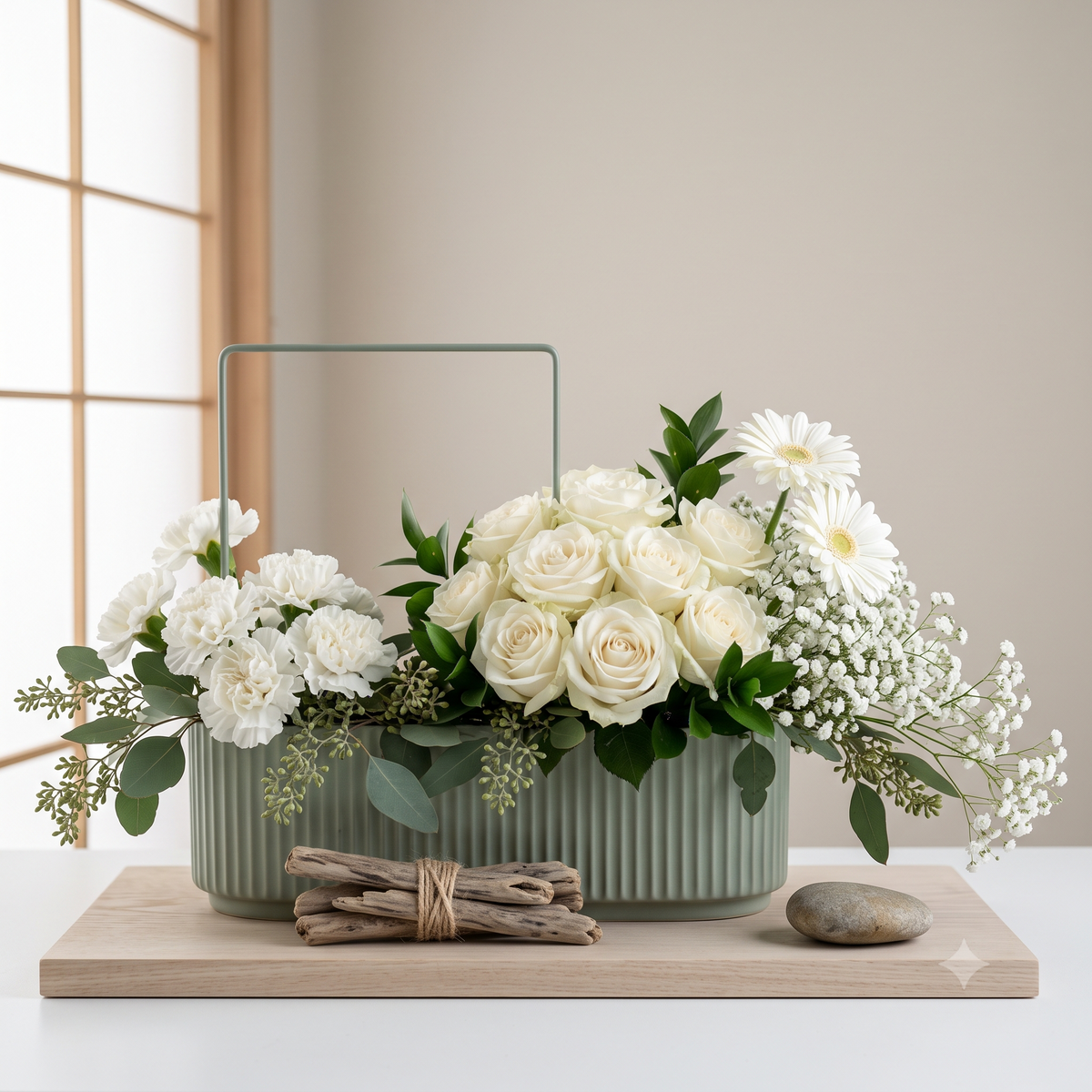 Luxury White Rose & Gerbera Zen Flowers Centerpiece
