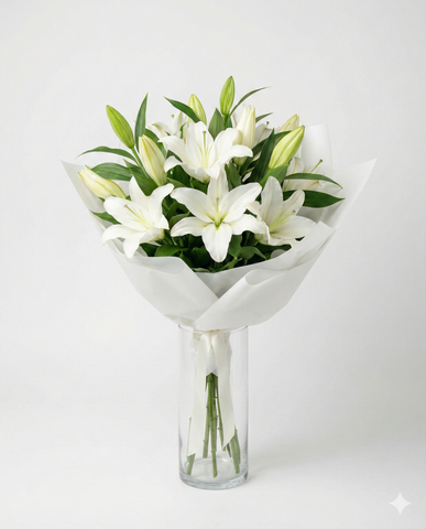 White Oriental Lily Bouquet - Sympathy Flowers