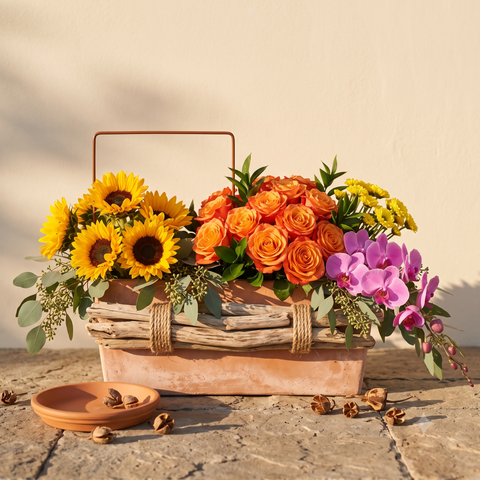 Rustic Orange Rose & Sunflower Luxury Flowers Bouquet