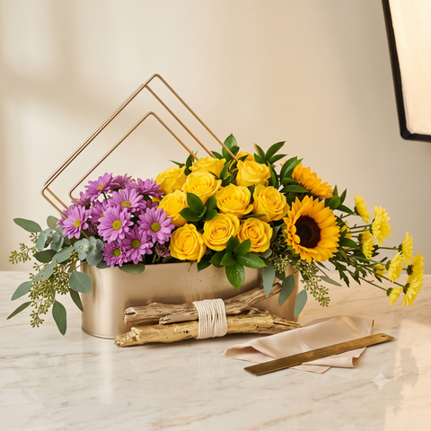 Modern Gold Geometric Planter Luxury Flowers Bouquet