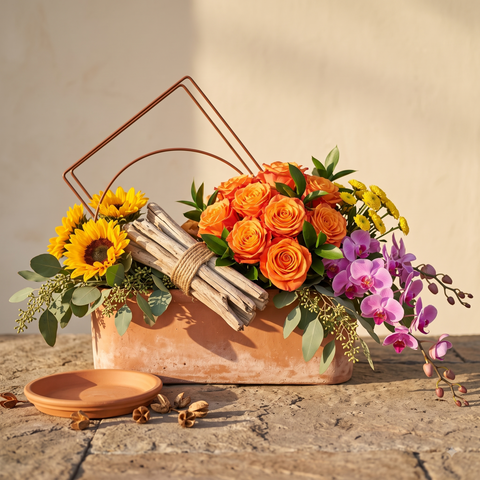 Luxury Orange Rose and Orchid Bouquet in Terracotta