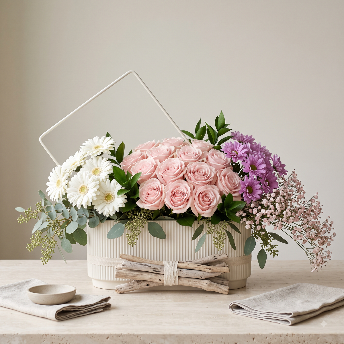 Luxury Pink Rose and Mixed Daisy Box Arrangement