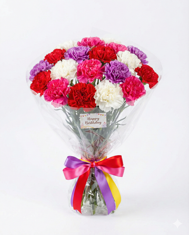 Vibrant Birthday Carnation Bouquet - Mixed Colors