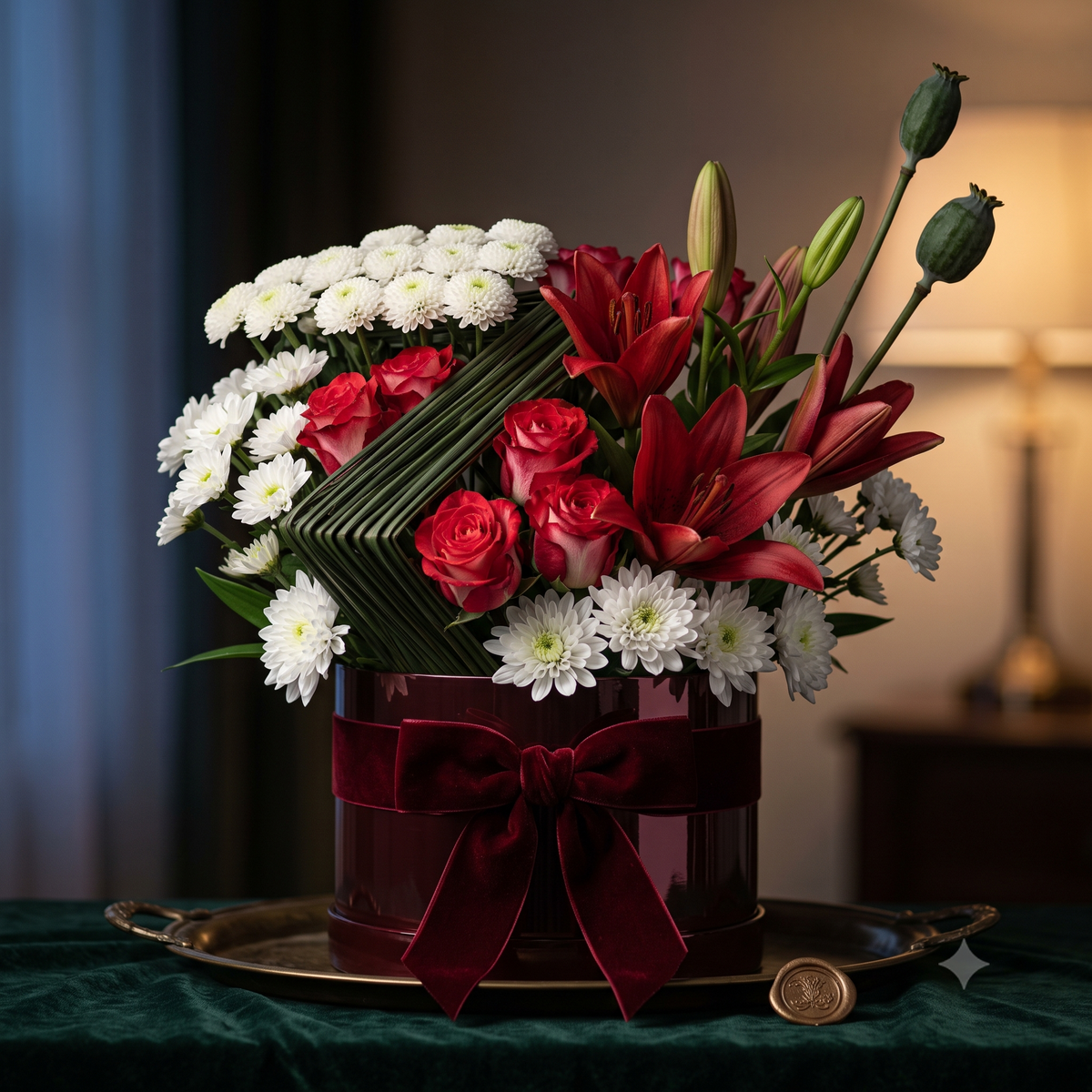 Luxury red Lily and Carnation Flowers Bouquet