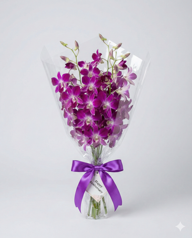 Vibrant Purple Dendrobium Orchid Bouquet Anniversary Gift