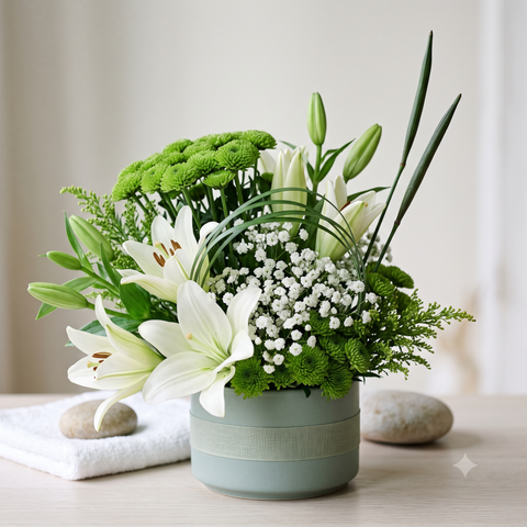 Luxury White Lily and Green Chrysanthemum Bouquet