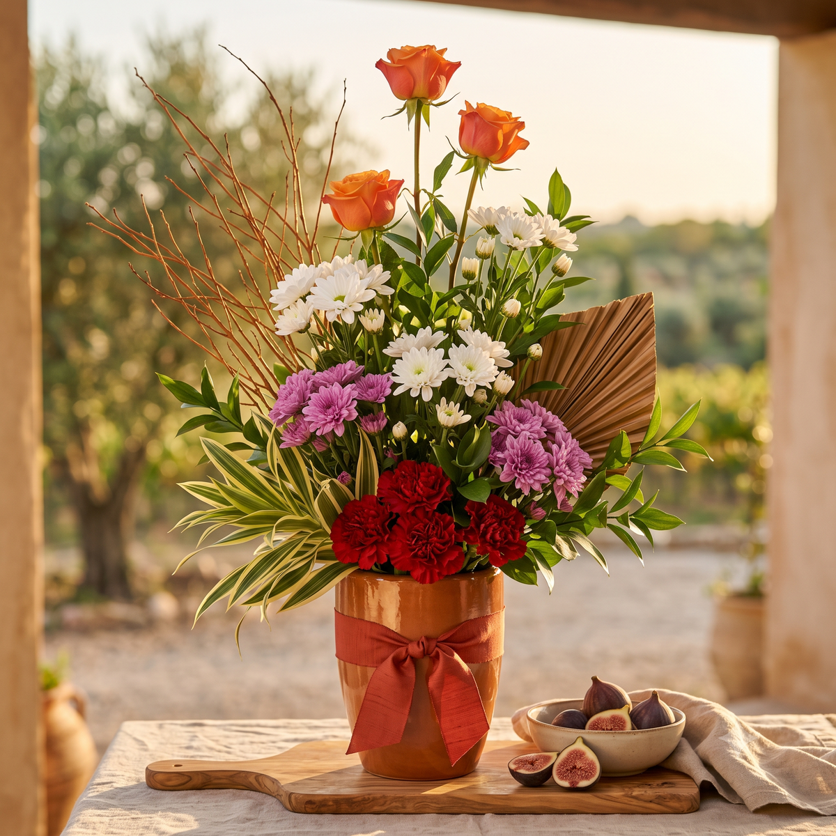 Luxury Orange Roses and Red Carnations Arrangement