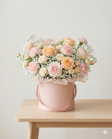 Pastel Flower Hat Box - Mixed Rose Bouquet