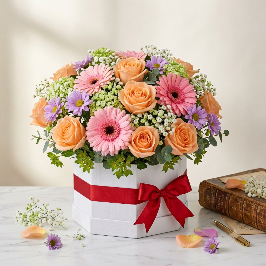 Premium Peach Rose Box Arrangement