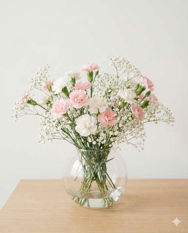 Delicate Pink Spray Carnations & Baby's Breath Vase