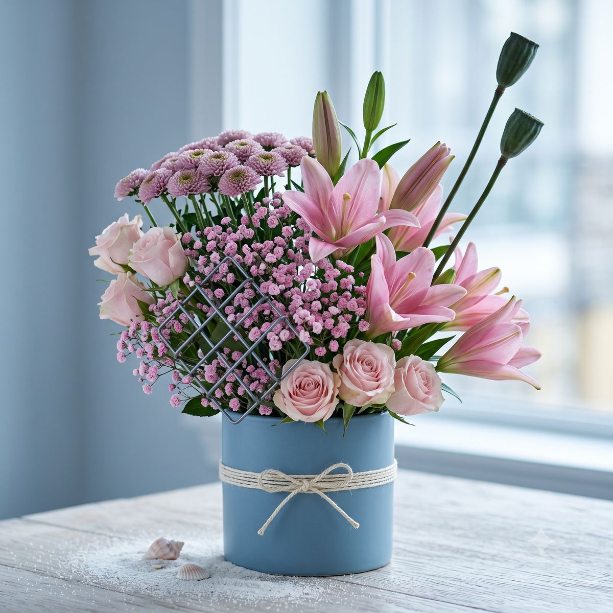 Luxury Pink Lily and Rose Flowers Bouquet Box