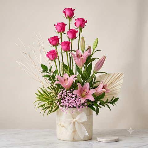 Luxury Pink Roses and Lilies Arrangement