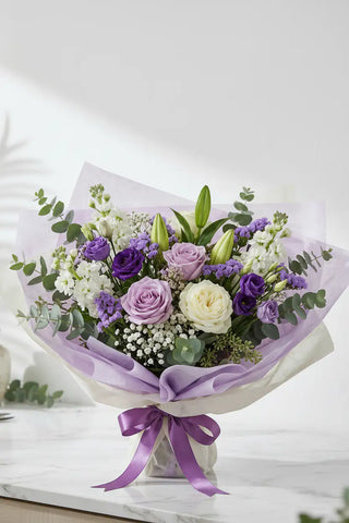 Lavender and White Rose Birthday Flowers Bouquet
