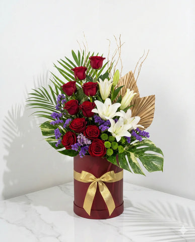 Luxury Anniversary Roses & Lily Flower Box Gift