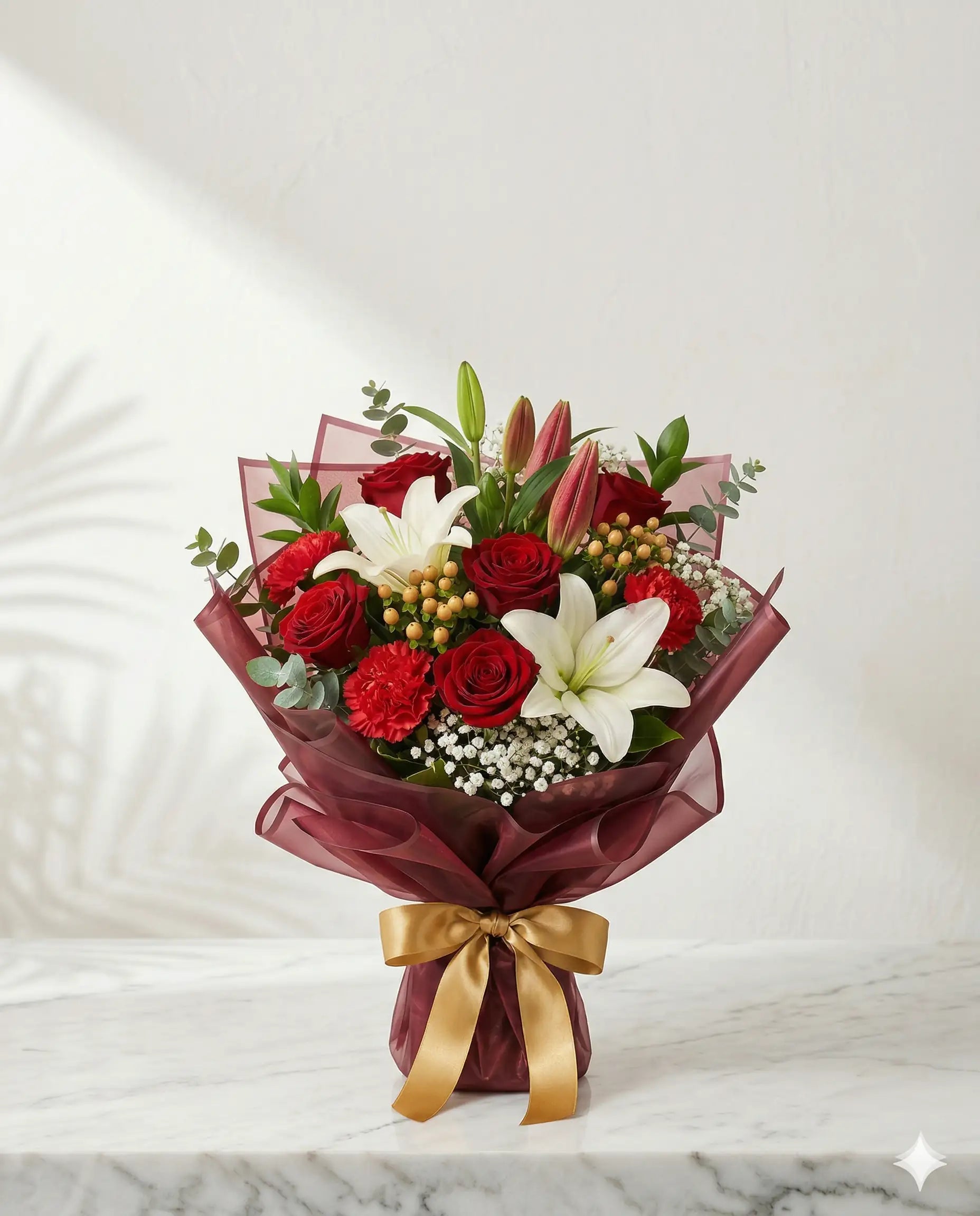 Luxury Anniversary Roses and White Lily Bouquet