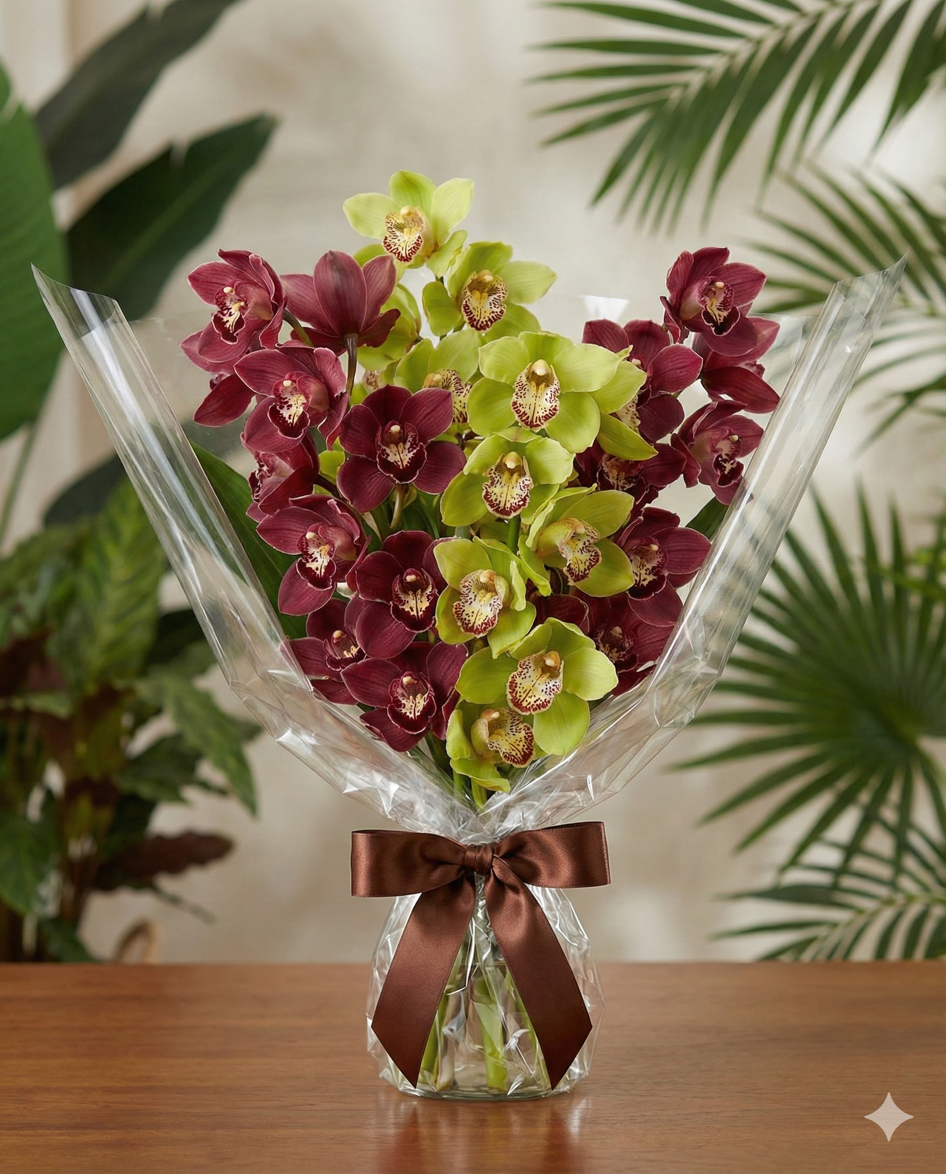 Luxury Cymbidium Orchid Bouquet - Burgundy & Green