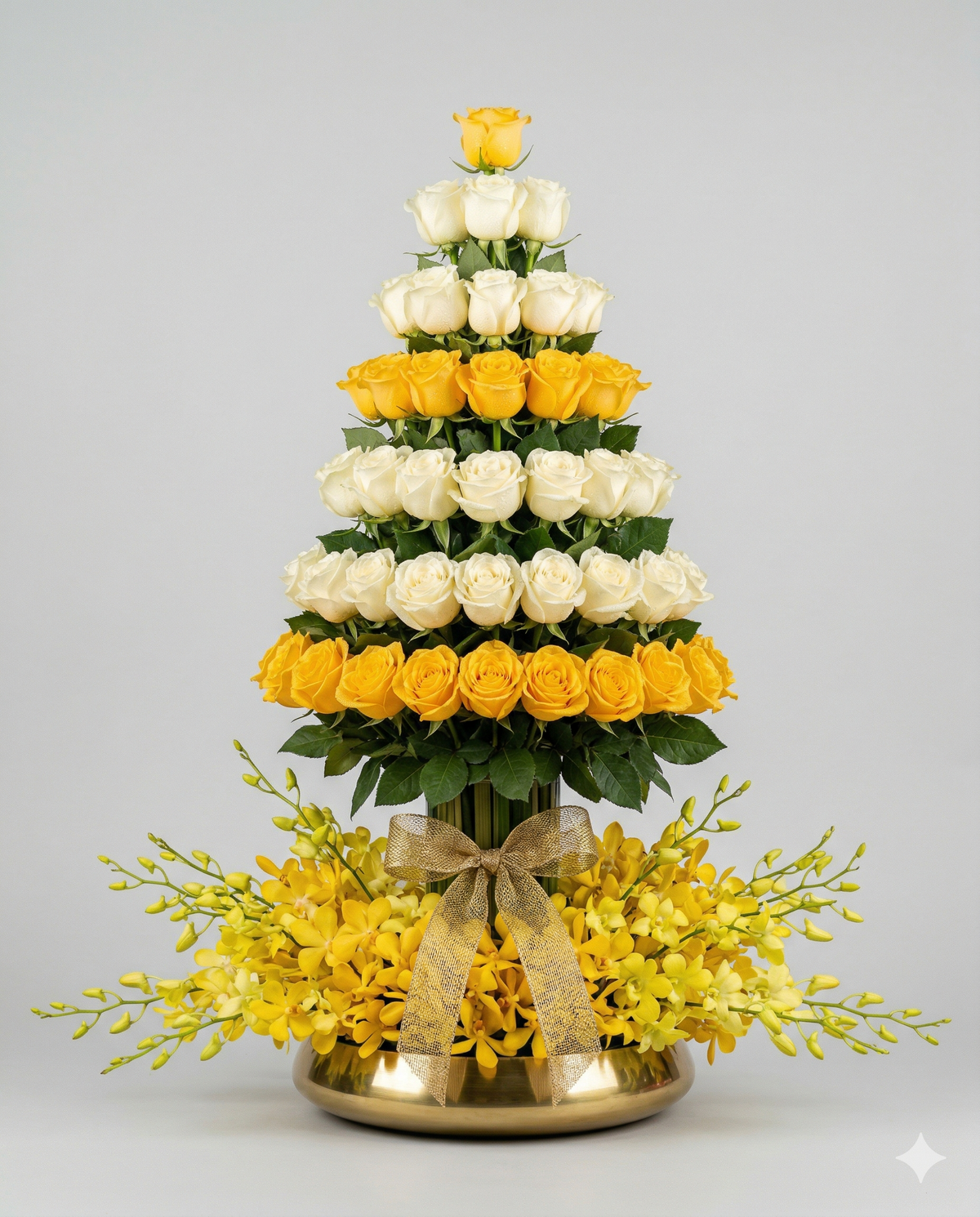 Luxury Golden Rose and Orchid Anniversary Arrangement
