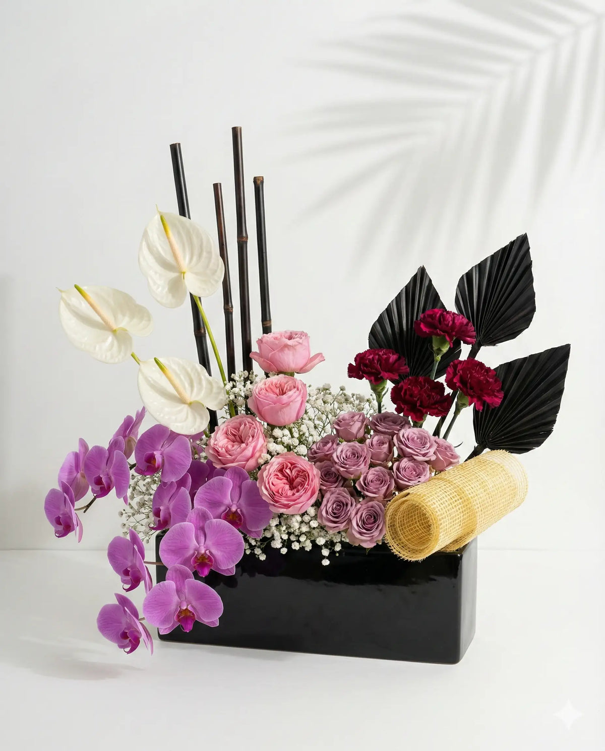 Luxury Modern Flower Arrangement with Orchids and Roses