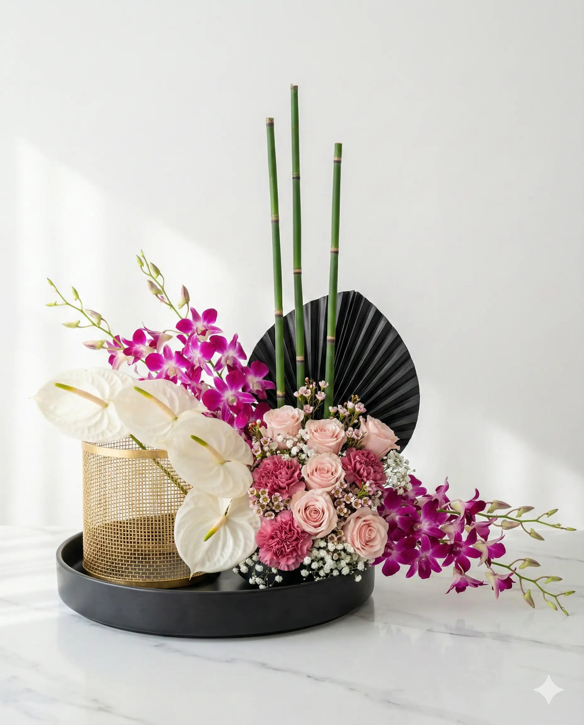 Luxury Orchid & Rose Modern Centerpiece