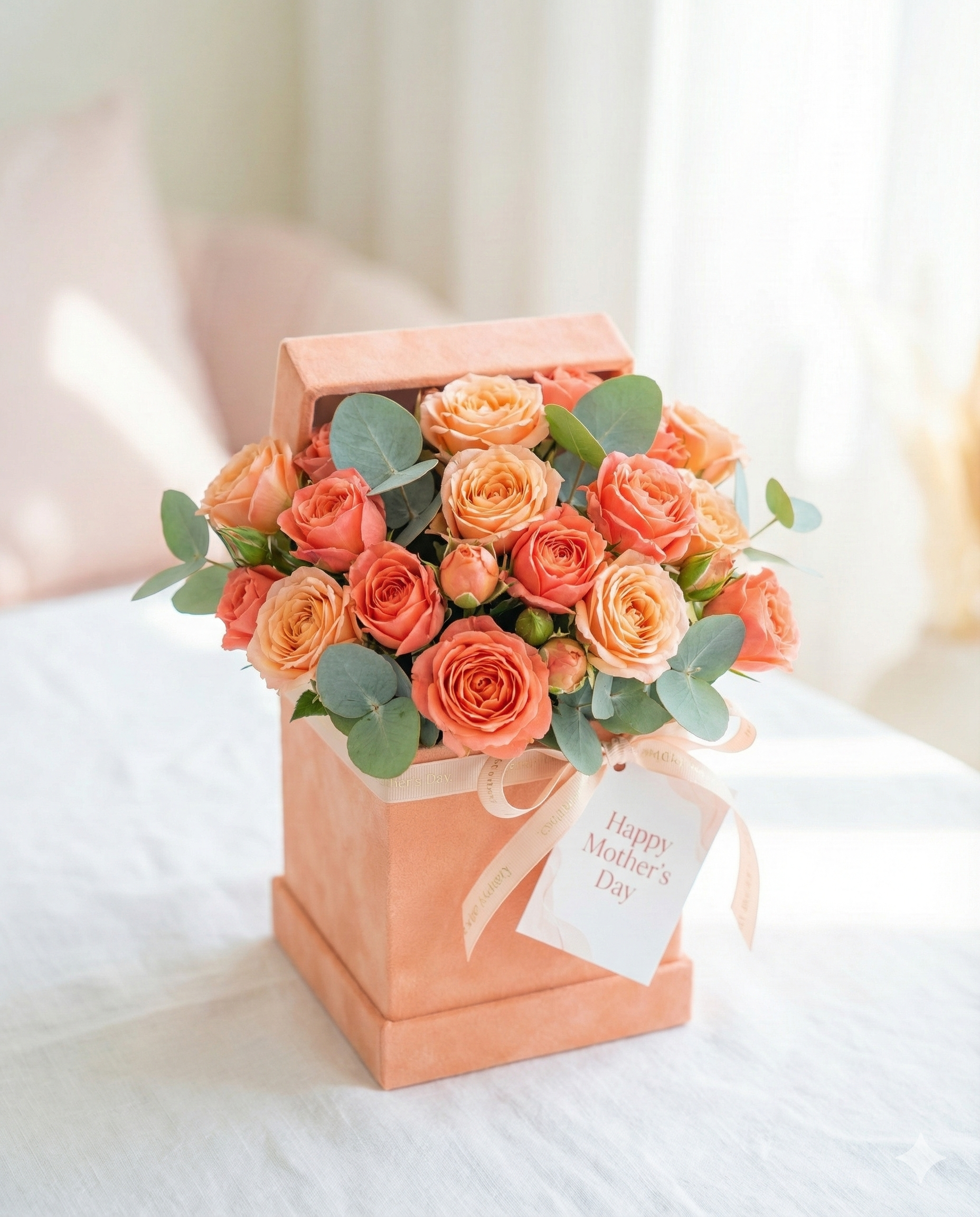 Luxury Peach Roses Box for Mother's Day Gift