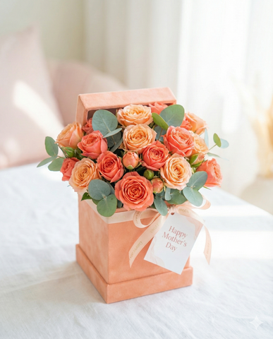 Luxury Peach Roses Box for Mother's Day Gift