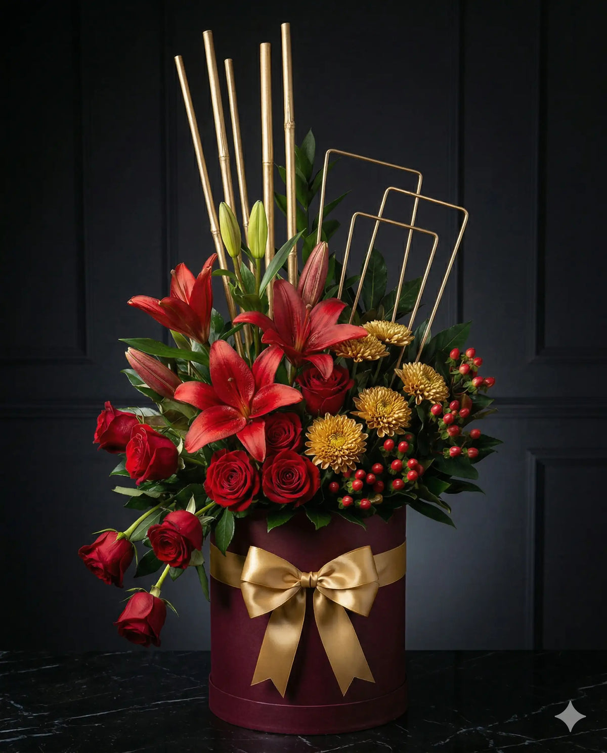 Luxury Red Rose & Lily Anniversary Flower Box