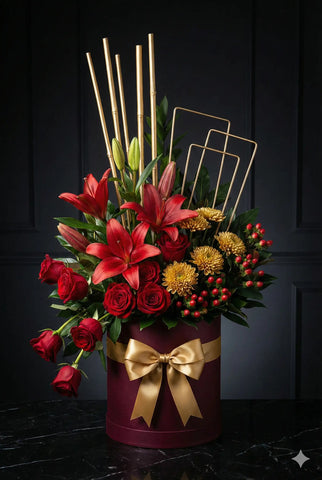 Luxury Red Rose & Lily Anniversary Flower Box