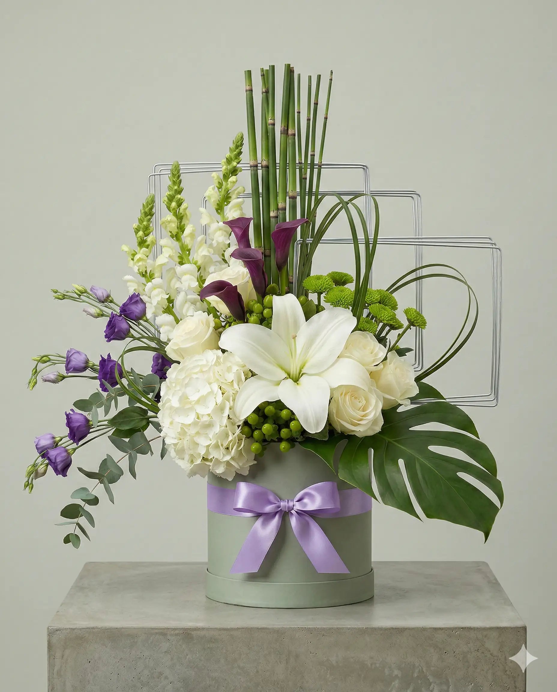 Modern Purple Calla Lily & Hydrangea Flower Box