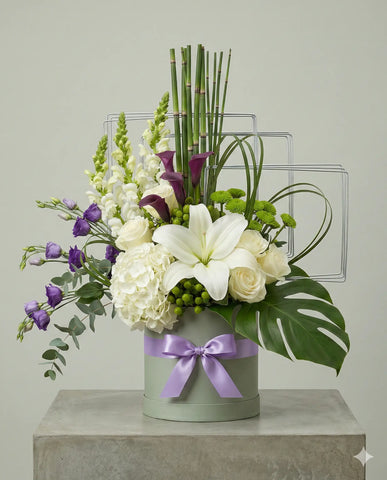 Modern Purple Calla Lily & Hydrangea Flower Box