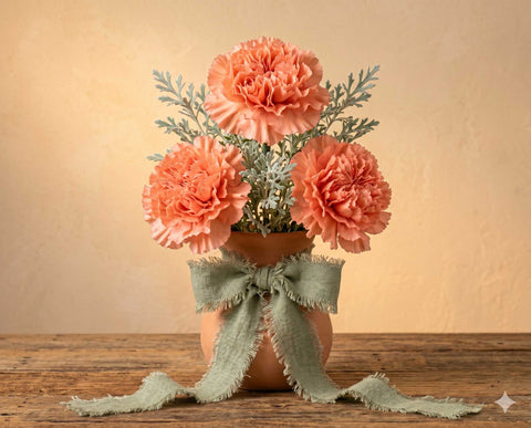Peach Carnation Arrangement in Rustic Floral Vase
