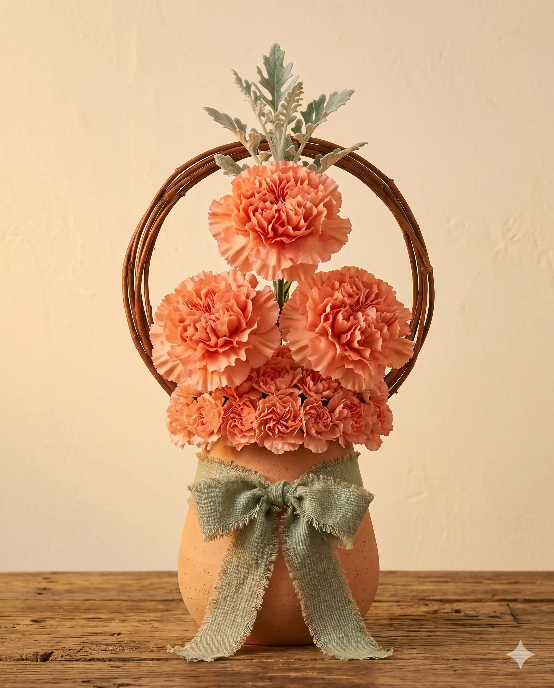 Peach Carnation Centerpiece & Modern Rustic Arrangement