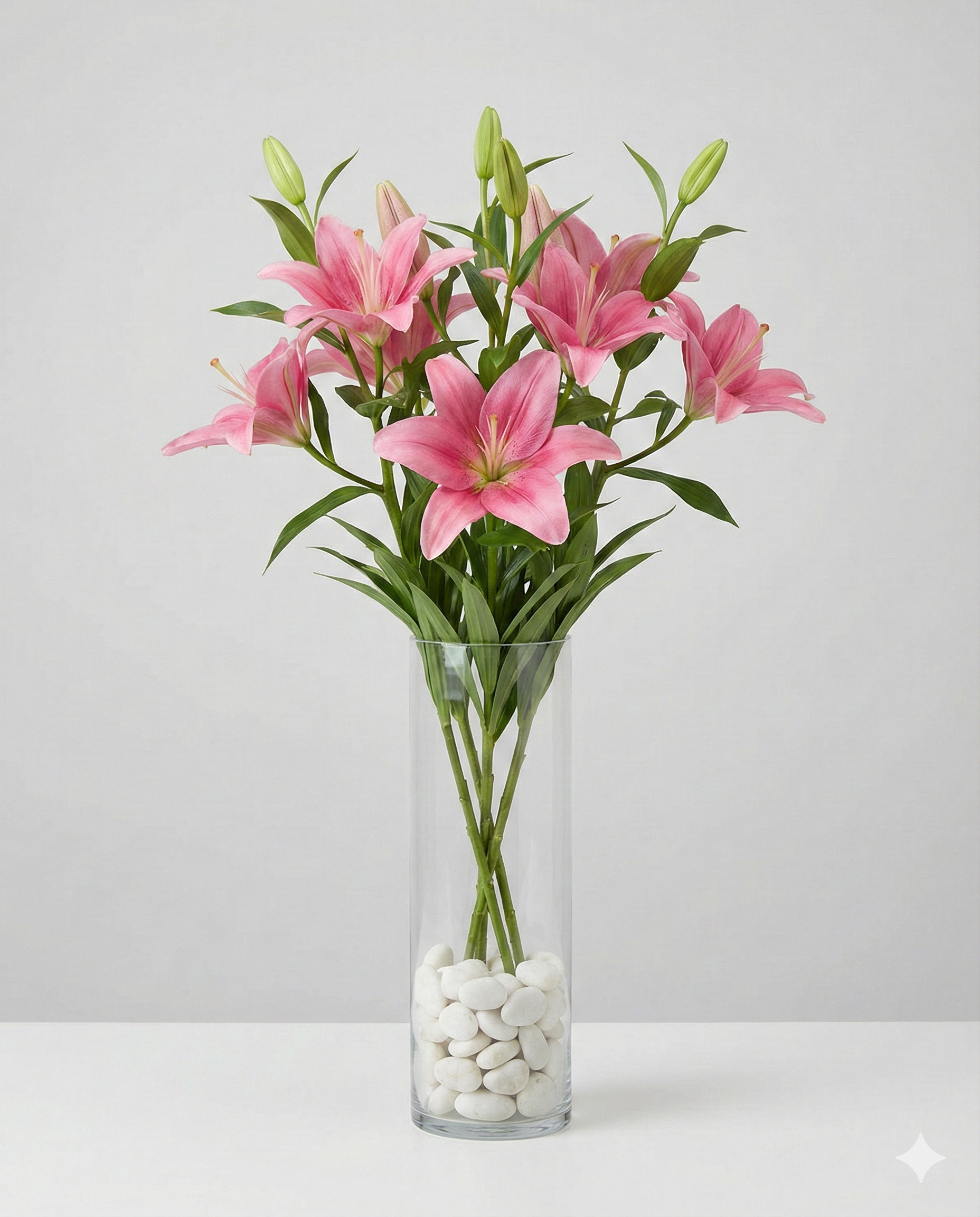Pink Asiatic Lilies in Tall Vase - Birthday Flowers