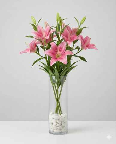 Pink Asiatic Lilies in Tall Vase - Birthday Flowers